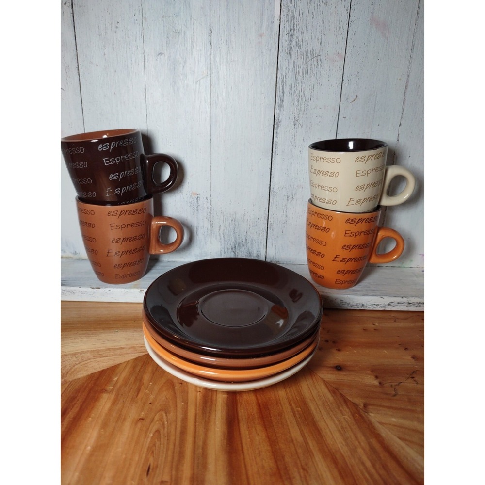 Demitasse Mega Cocina set of 4‎ cup and saucer espresso size cups Coffee